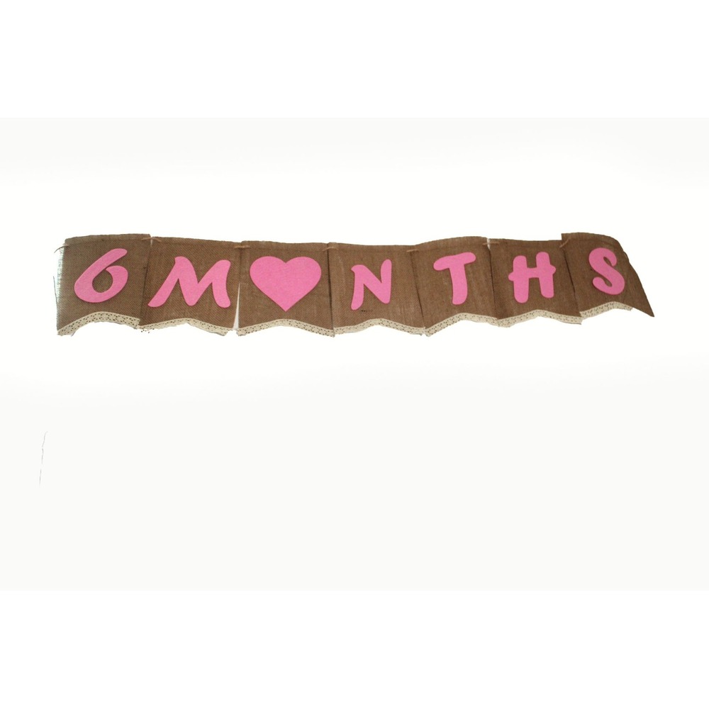 6 Months Half Birthday Burlap Banner Pink Lace Rustic Photo Prop Party Decor